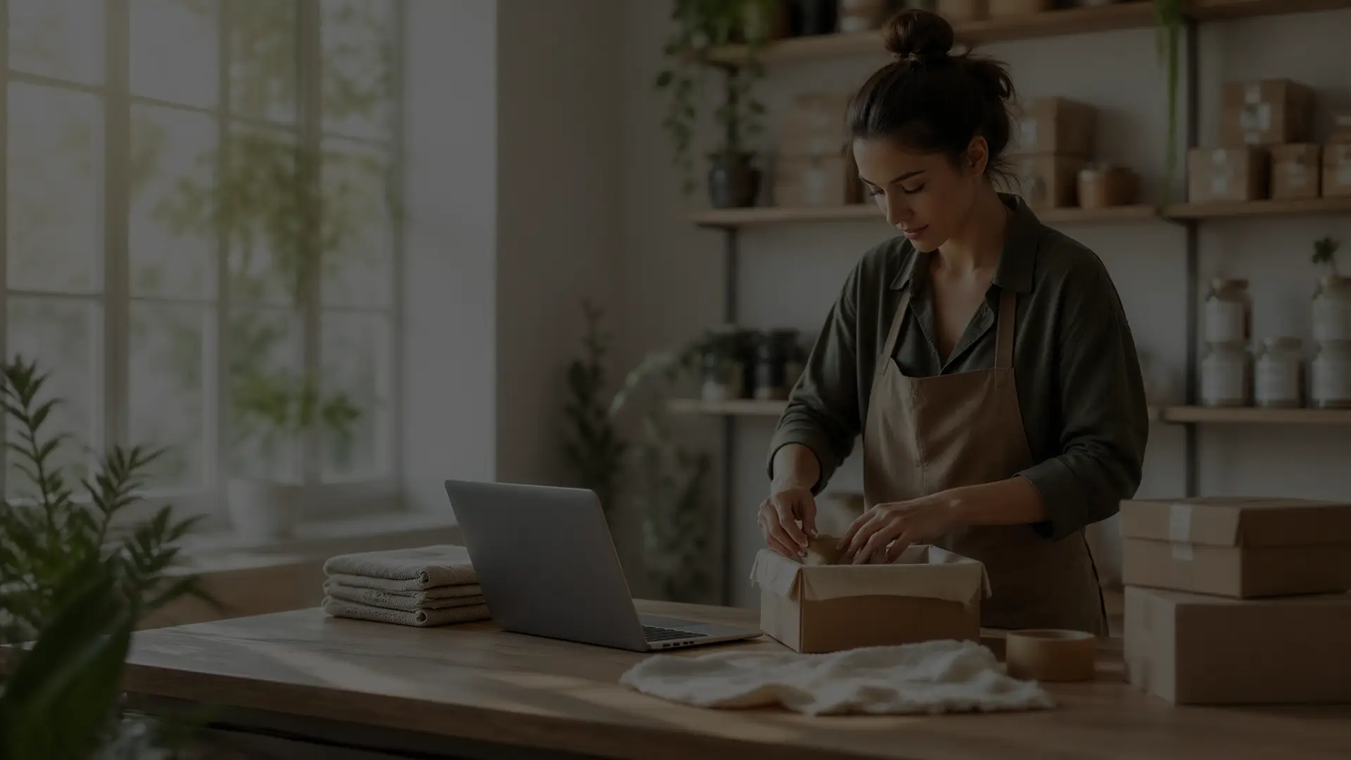 Person packing a customer order for remote payment fulfillment