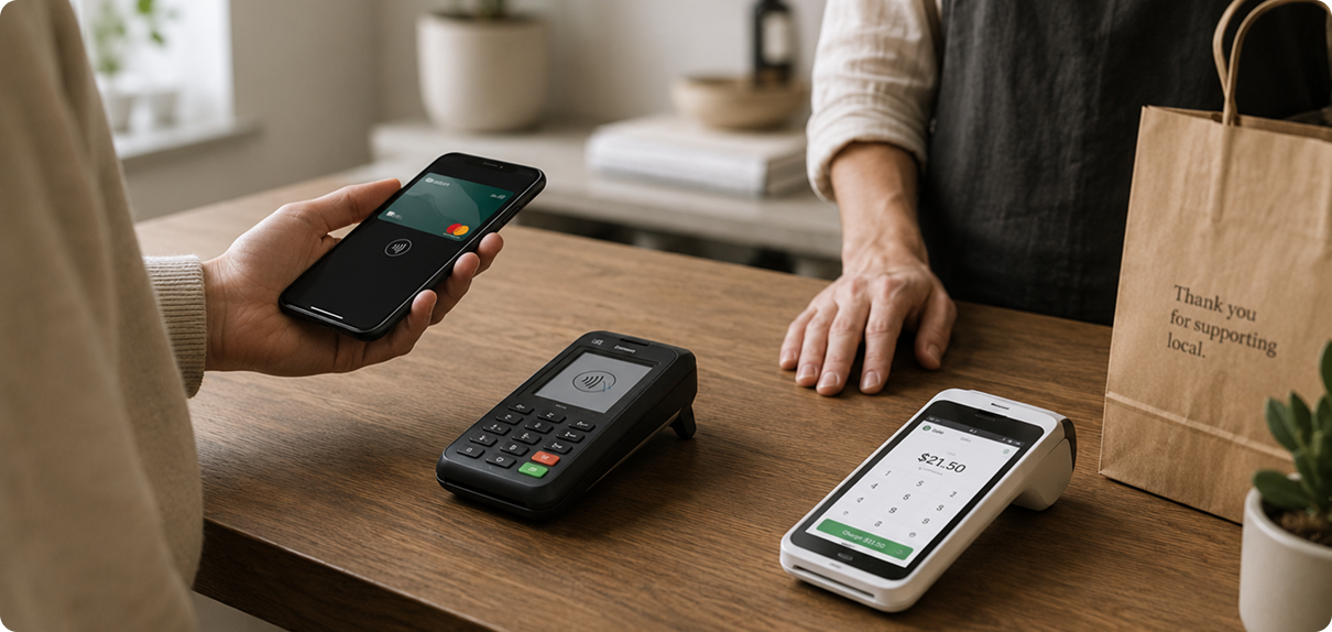 Payment terminals on a counter